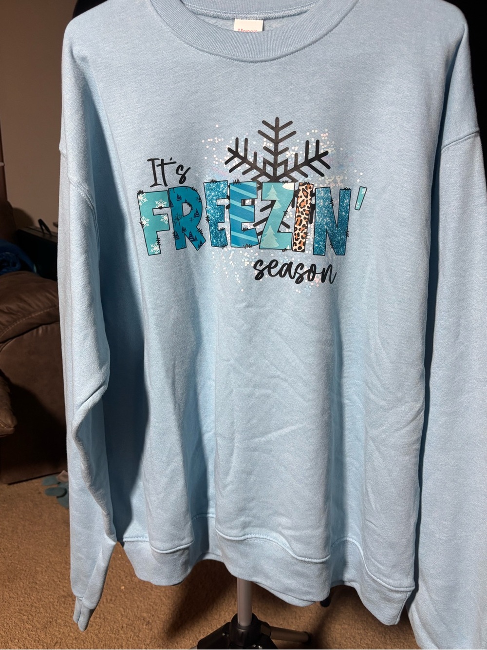Hanes Light Blue "It's Freezin' Season" Crewneck Sweater